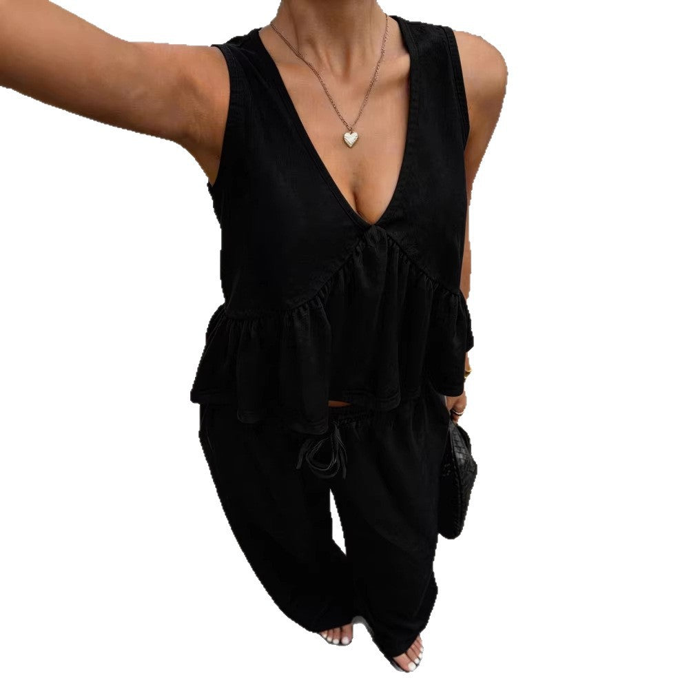 Damen Freizeitoberteil mit weitem Schnitt und lockerer Hose R&B