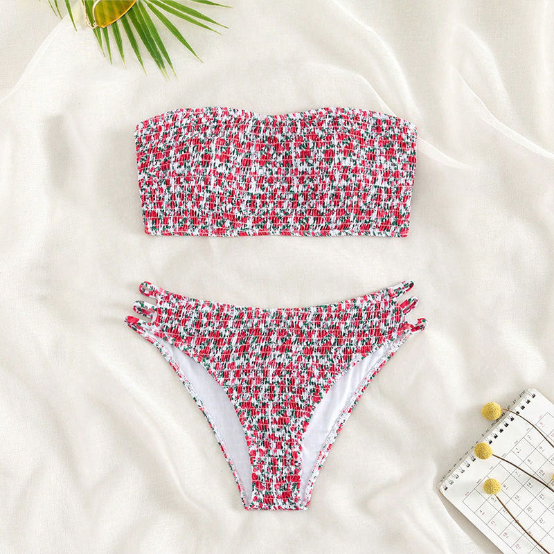 Damen Bandeau-Bikini mit raffinierten Rüschendetails und verstellbaren Trägern R&B