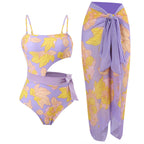 Damen Einteiler Badeanzug mit floralem Design und Wickelrock R&B