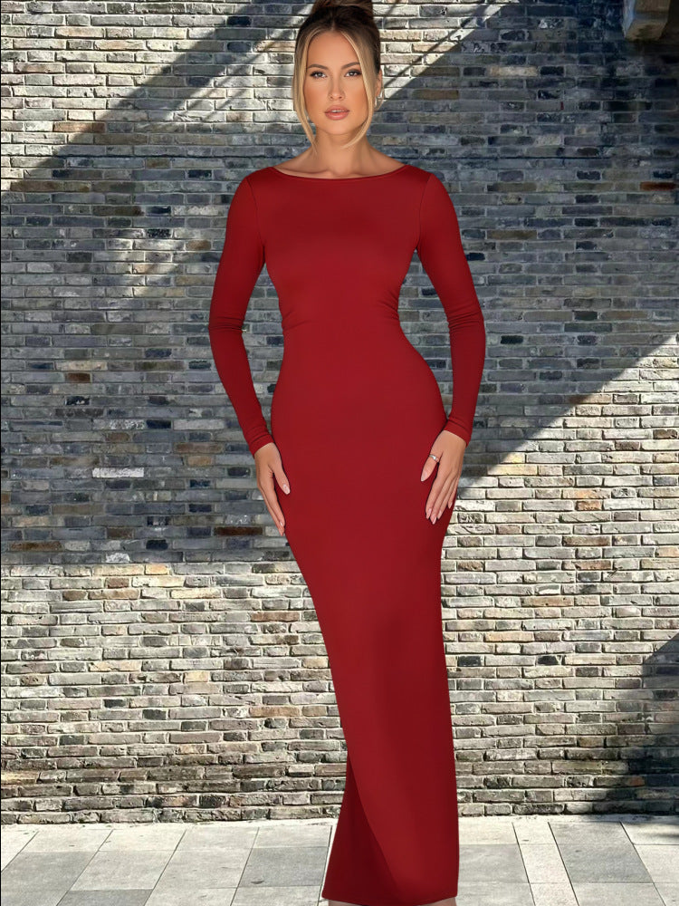 Damen Figurumspielendes Maxikleid mit langem Arm und elegantem Schnitt R&B