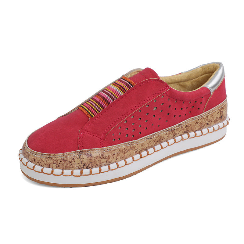 Damen Slip-On Sneakers mit perforiertem Obermaterial und dekorativem Korkrand R&B