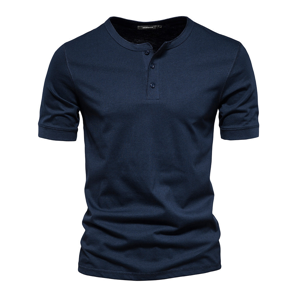 Herren nan schmal geschnittenes Kurzarmshirt mit kurzer Knopfleiste und geripptem Kragen aus Baumwollmix R&B