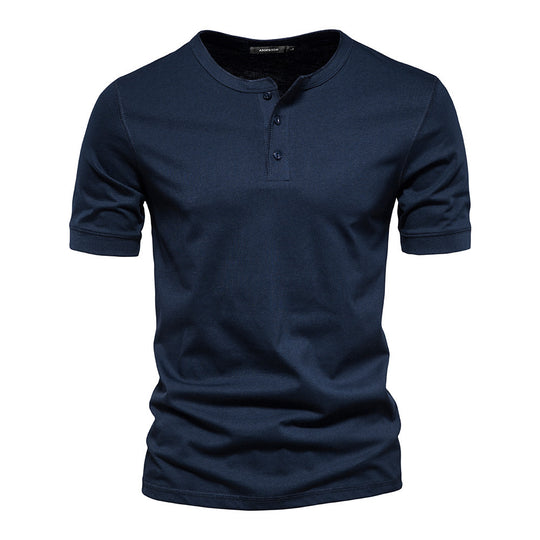 Herren nan schmal geschnittenes Kurzarmshirt mit kurzer Knopfleiste und geripptem Kragen aus Baumwollmix R&B