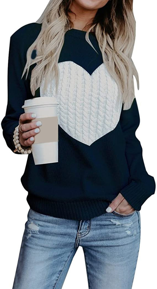 Damen eleganter Strickpullover mit herzförmigem Design und komfortablem Schnitt R&B
