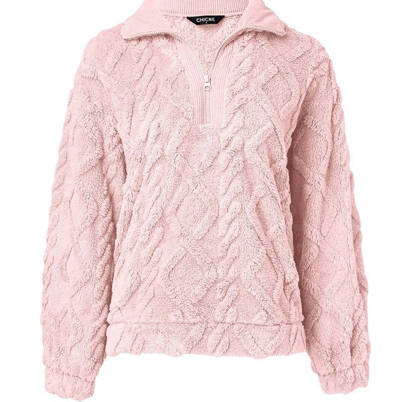Damen Oversized Fleece-Pullover mit Stehkragen und Kunstpelz-Wabenstruktur R&B