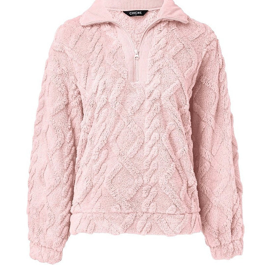 Damen Oversized Fleece-Pullover mit Stehkragen und Kunstpelz-Wabenstruktur R&B