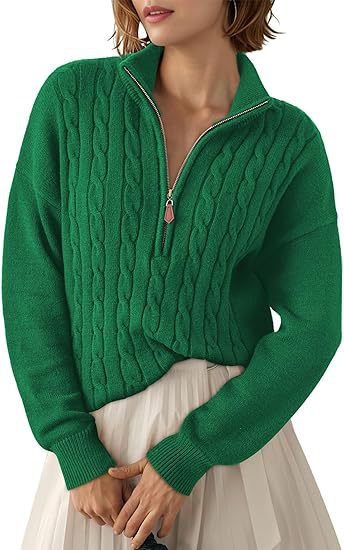 Damen Grobstrick Pullover mit Stehkragen und halbem Reißverschluss R&B