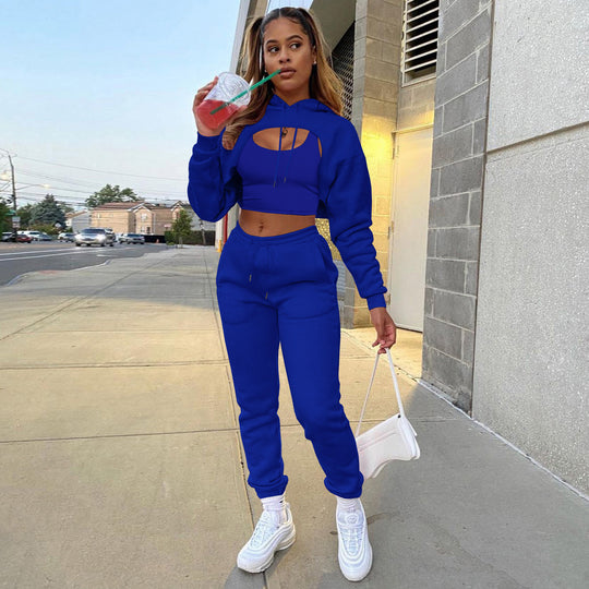 Damen Sportlicher Zweiteiler mit cropped Hoodie und bequemen Jogginghosen R&B