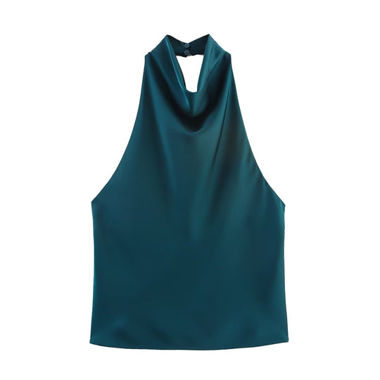 Damen elegantes Haltertop mit fließendem Schnitt und dekorativen Details R&B