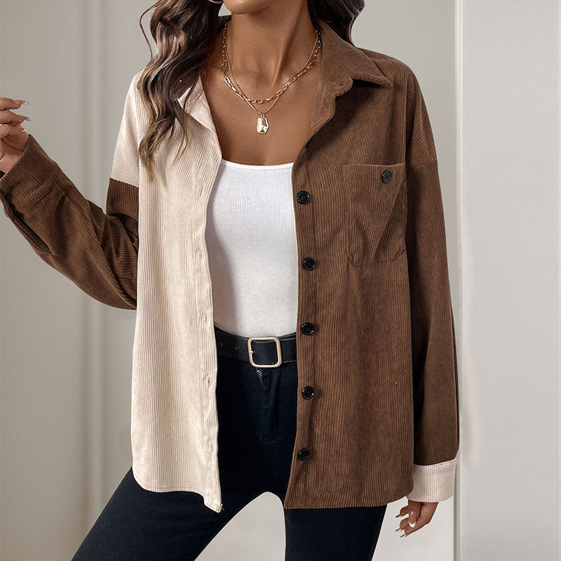 Damen Cordshemd mit moderner Farbkombination und lässigem Schnitt R&B