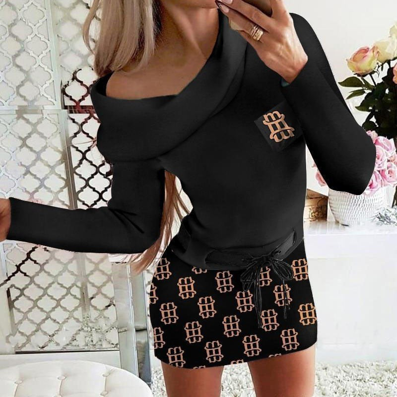 Damen elegantes und trendiges Minikleid mit asymmetrischem Ausschnitt R&B