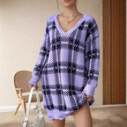 Damen Grobstrickpullover im modischen Karomuster R&B