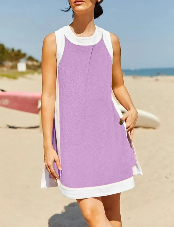 Damen lässiges Strandkleid mit kontrastierenden Abschlüssen und moderner Silhouette R&B