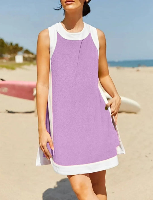 Damen lässiges Strandkleid mit kontrastierenden Abschlüssen und moderner Silhouette R&B