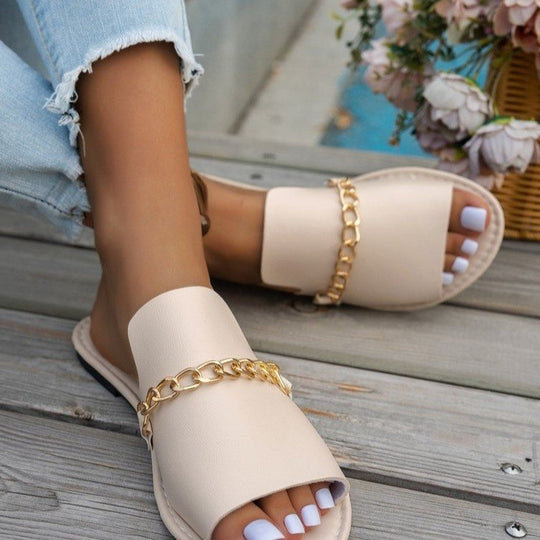 Damen modische Slides mit goldener Kettenverzierung R&B