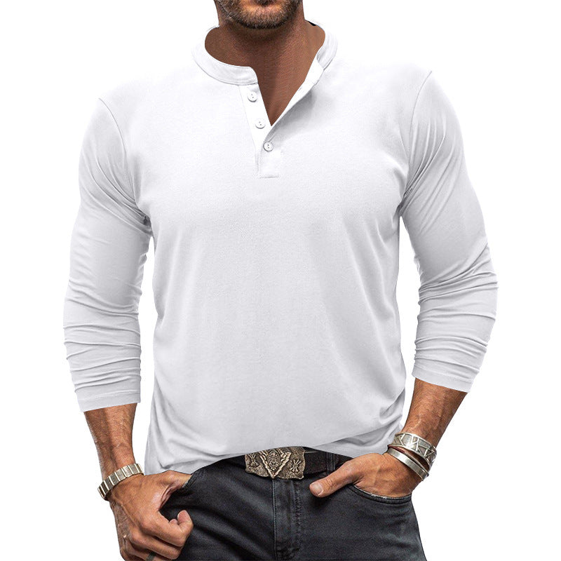 Herren modisches Langarm-Henley-Shirt mit modernem Kragen und praktischen Knopfdetails R&B
