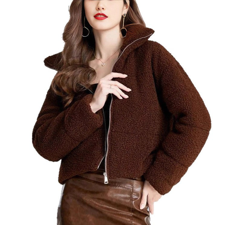 Damen Gemütliche Teddyjacke mit hohem Kragen R&B