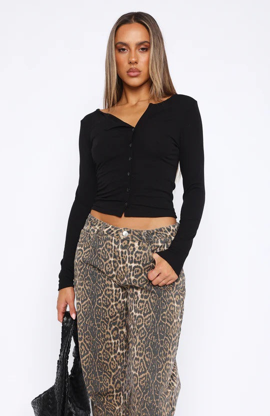 Damen Langarm Crop-Top mit eleganter V-Öffnung und figurbetontem Schnitt R&B