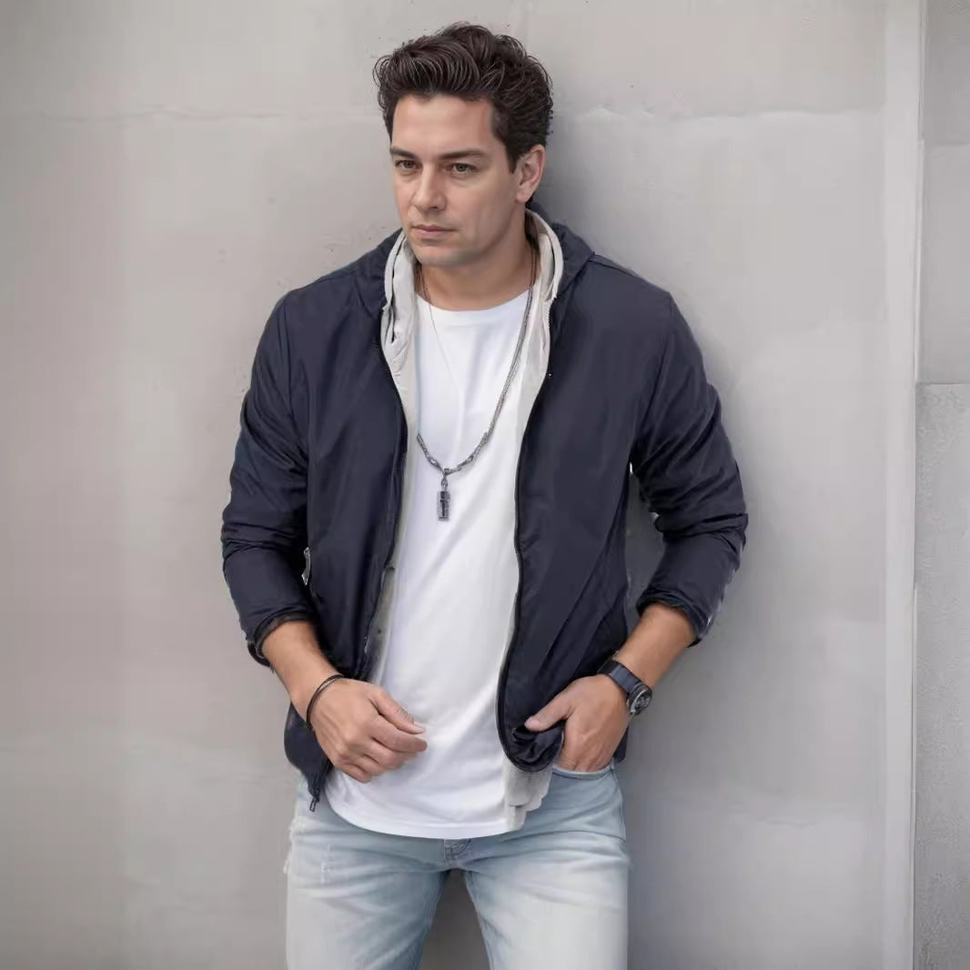 Herren sportliche Übergangsjacke mit funktionalem Kapuzenkragen und elastischen Bündchen R&B