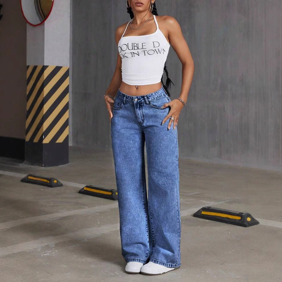 Damen Weite Jeanshose mit einzigartiger Schnürdetailgestaltung R&B