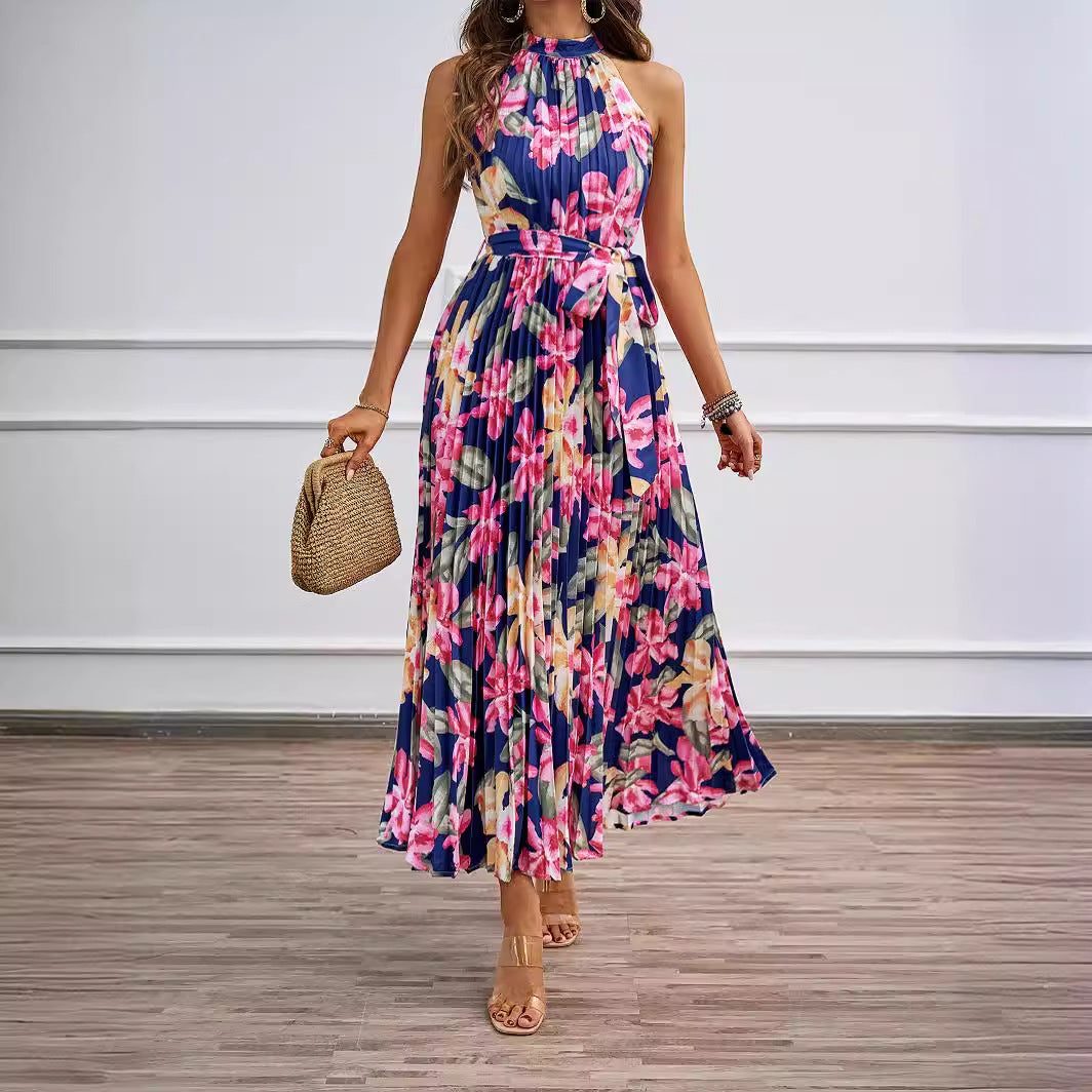 Damen Maxikleid mit detaillierter Plisseeverarbeitung und schickem Bindegürtel R&B