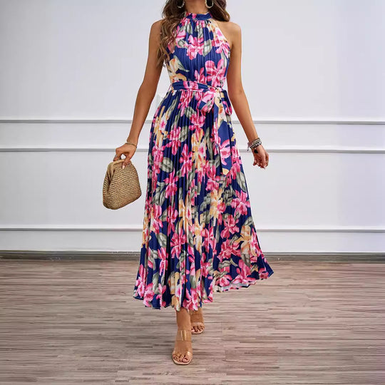 Damen Maxikleid mit detaillierter Plisseeverarbeitung und schickem Bindegürtel R&B