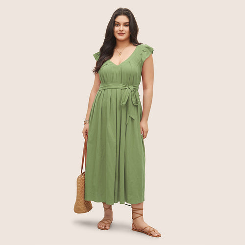 Damen Maxikleid mit fließendem Rock und dekorativen Rüschendetails R&B