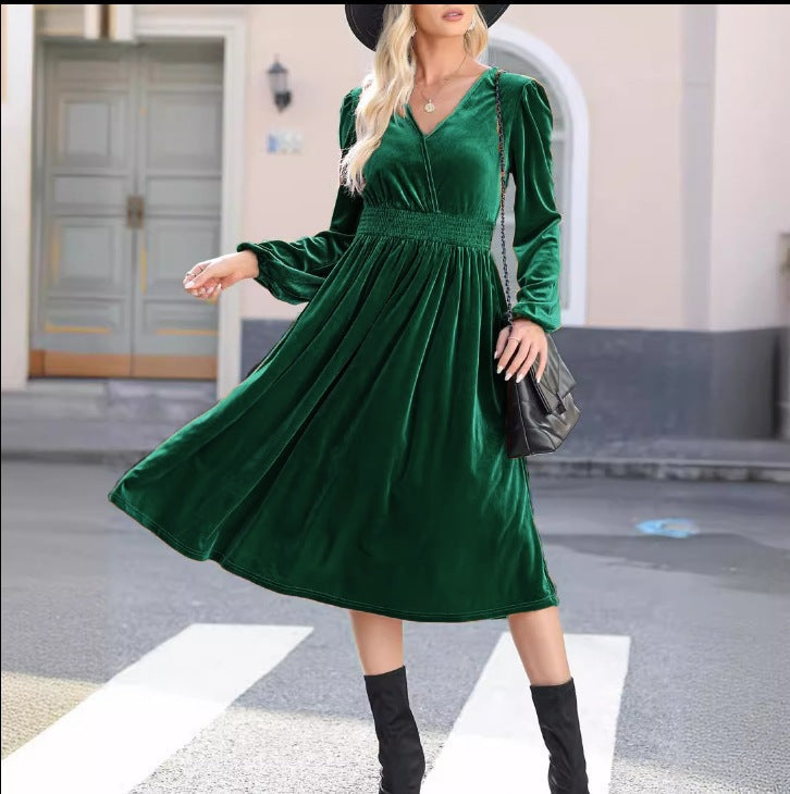 Damen Samt Kleid im Vintage-Stil