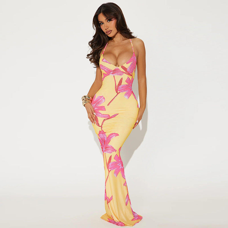 Damen Elegantes Blumenmuster Maxikleid R&B