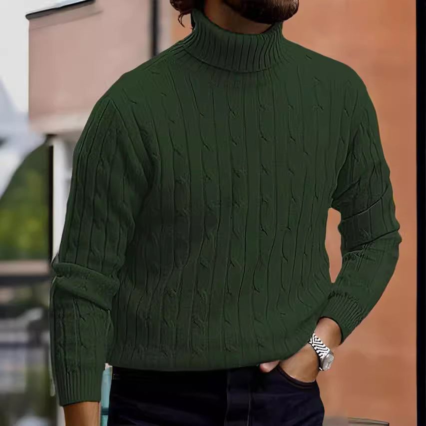 Herren nan gerippter Rollkragenpullover mit Zopfmuster und körpernaher Slim-Fit-Silhouette R&B