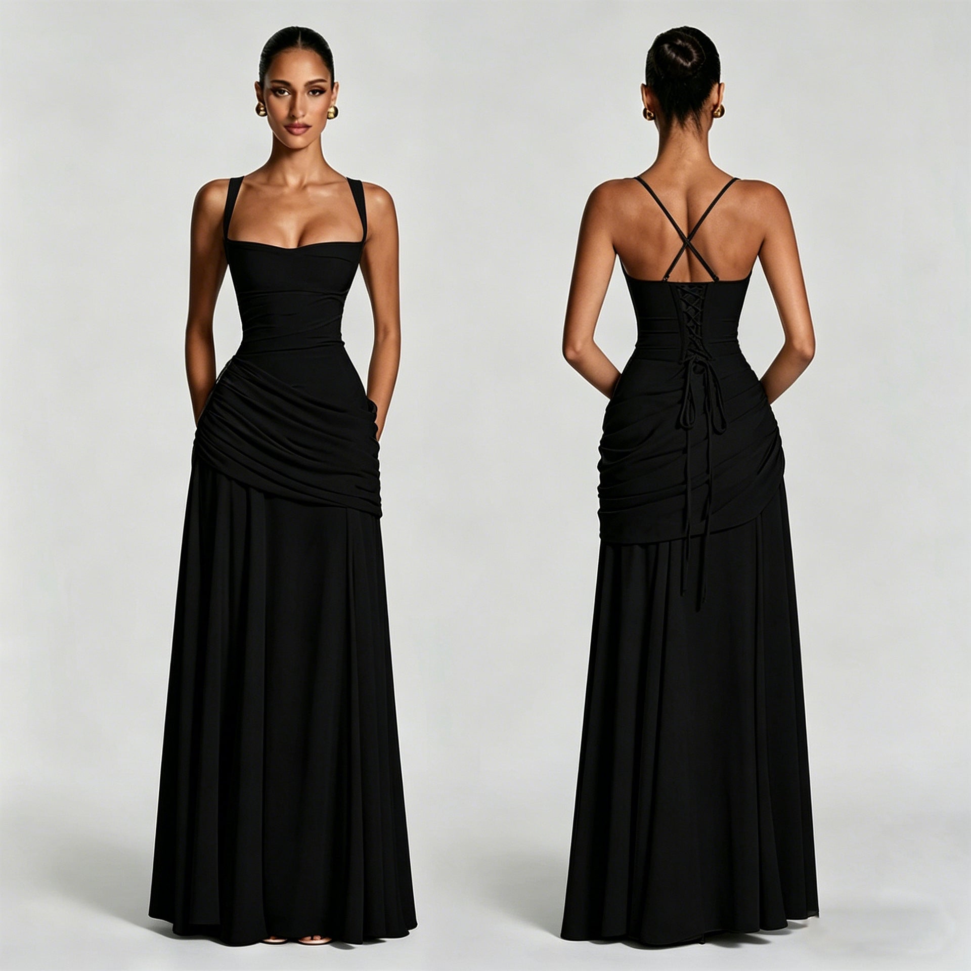 Damen Elegantes, schulterfreies Abendkleid mit raffinierten Drapierungen und fließendem Schnitt EB