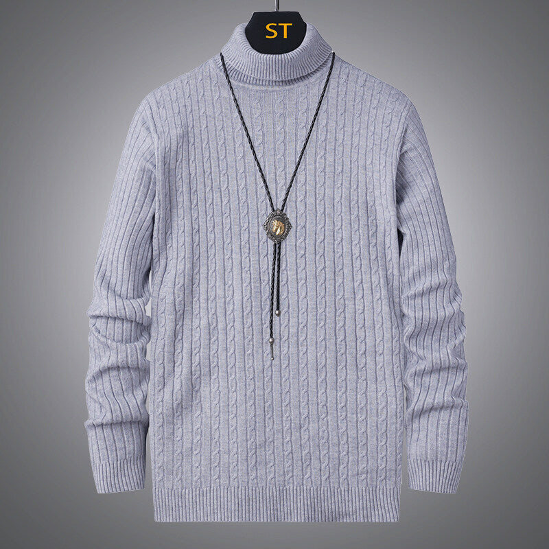 Herren Rollkragenpullover mit strukturiertem Zopfmuster R&B