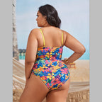 Damen Einteiler Badeanzug mit asymmetrischem Rüschendesign und floralem Hosenbereich R&B