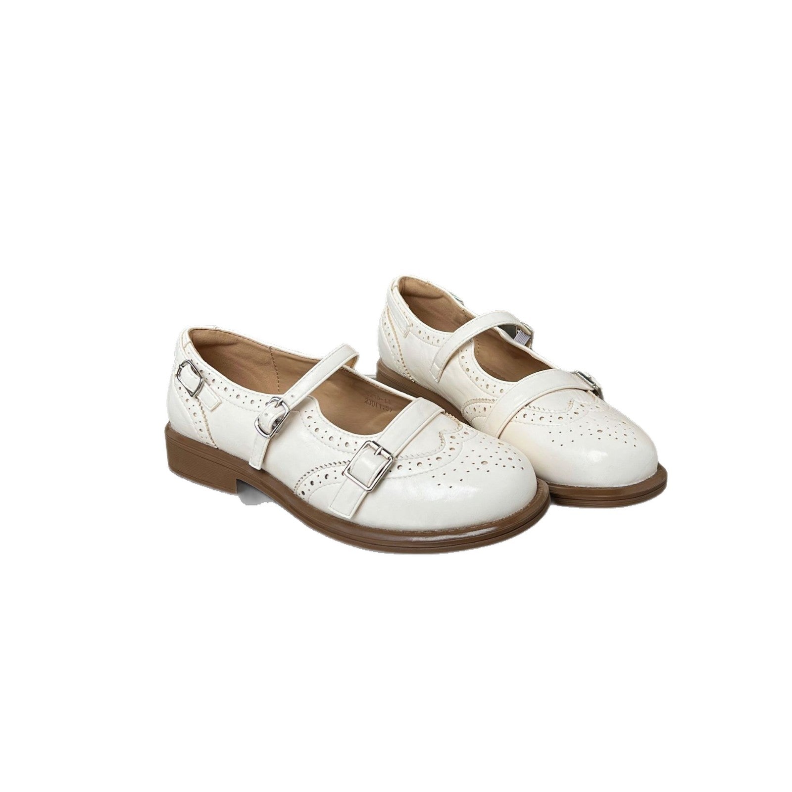 Damen elegante Ballerinas mit doppeltem Riemenverschluss und dekorativem Lochmuster R&B