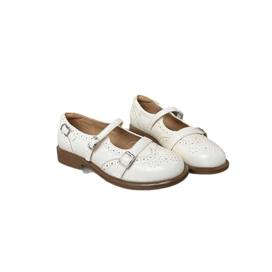 Damen elegante Ballerinas mit doppeltem Riemenverschluss und dekorativem Lochmuster R&B