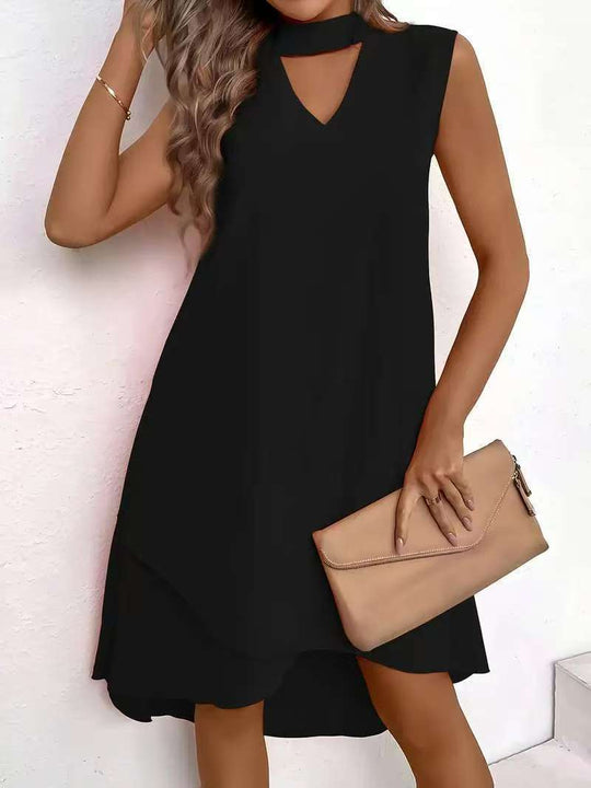 Damen asymmetrisches A-Linien Kleid mit schickem Schlüssellochausschnitt und fließendem Schnitt R&B