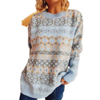 Damen gemütlicher Strickpullover mit winterlichem Muster und lässigem Schnitt R&B