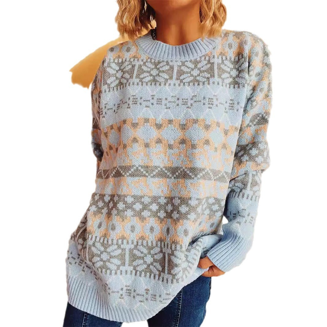 Damen gemütlicher Strickpullover mit winterlichem Muster und lässigem Schnitt R&B