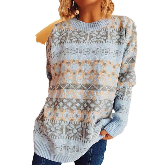 Damen gemütlicher Strickpullover mit winterlichem Muster und lässigem Schnitt R&B