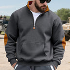 Herren nan isolierter Halbzip-Pullover mit Stehkragen Fleece-Innenfutter Kängurutasche und Wildleder-Ellenbogenpatches R&B