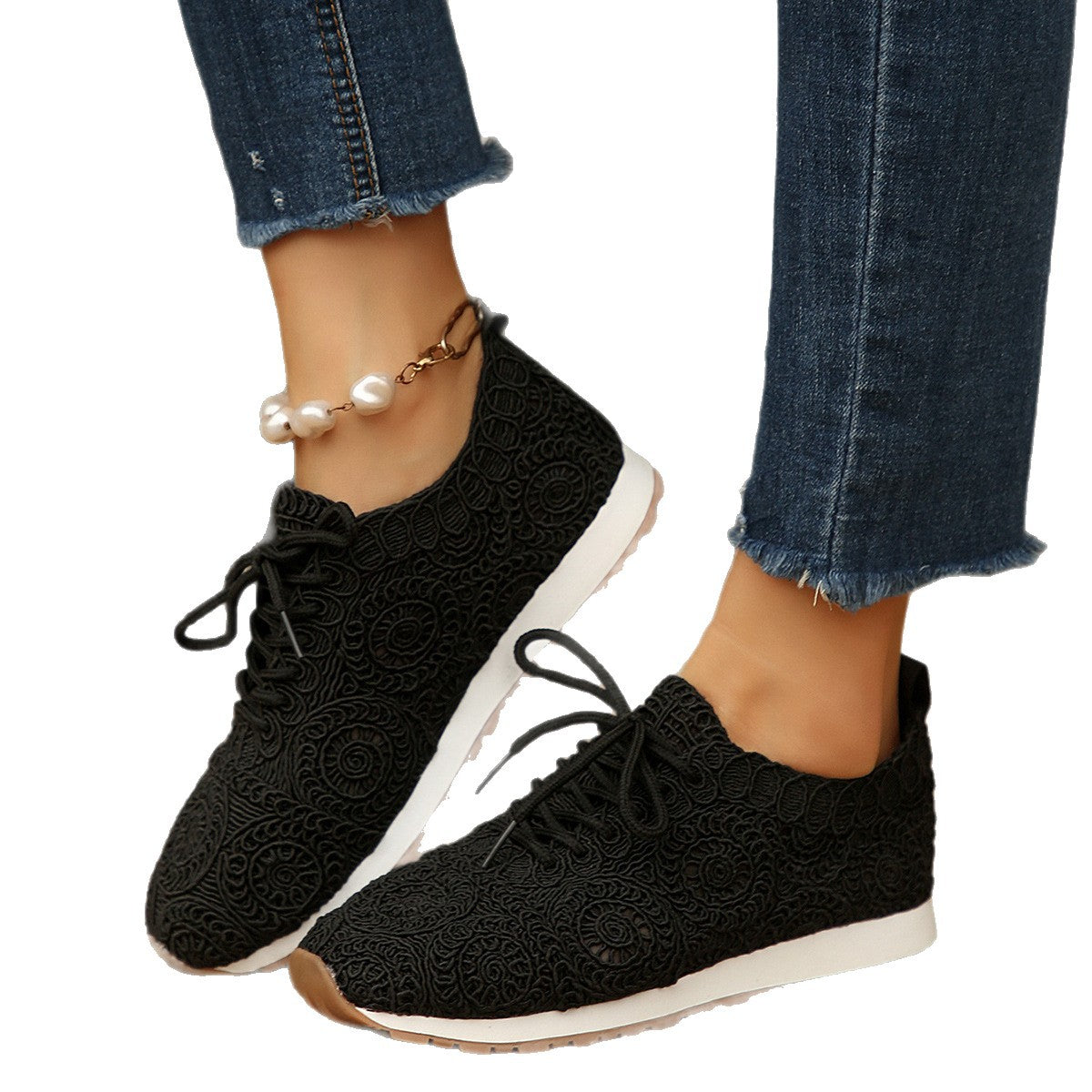 Damen Sneakers mit filigranem Häkeldesign und bequemem Fußbett R&B