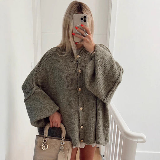 Damen Grobstrickjacke mit eleganten Knopfdetails und lässigem Oversized-Schnitt R&B