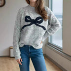 Damen gemütlicher Pullover mit verspieltem Schleifenmotiv R&B