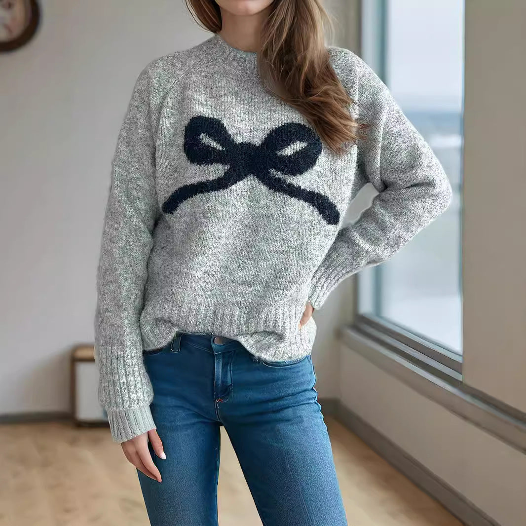 Damen gemütlicher Pullover mit verspieltem Schleifenmotiv R&B