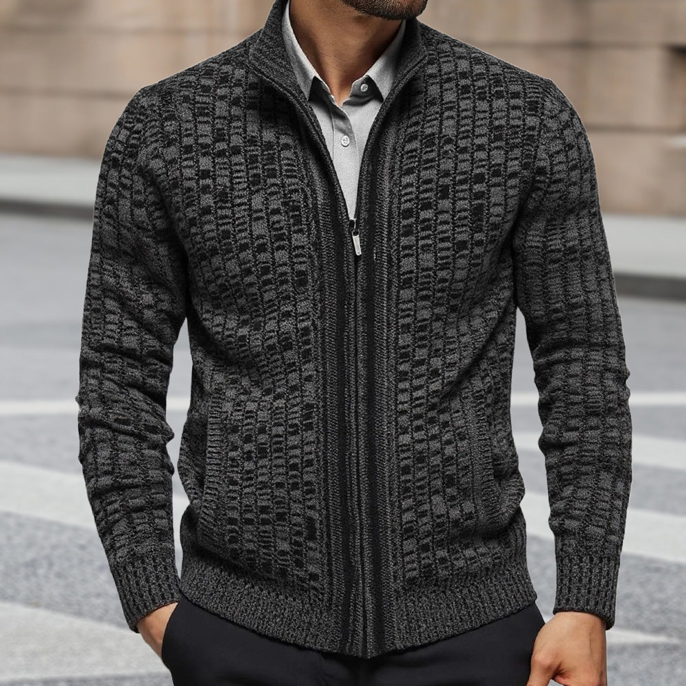 Herren strukturierte Strickjacke mit eleganter Zip-Front R&B