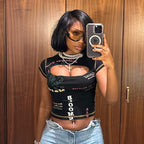 Damen Trendiges Crop-Top mit grafischen Prints R&B