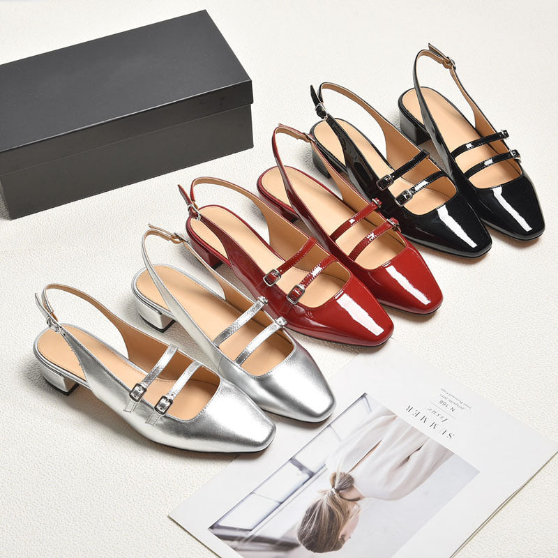 Damen Slingback-Pumps mit modischen Schnallen und elegantem Blockabsatz