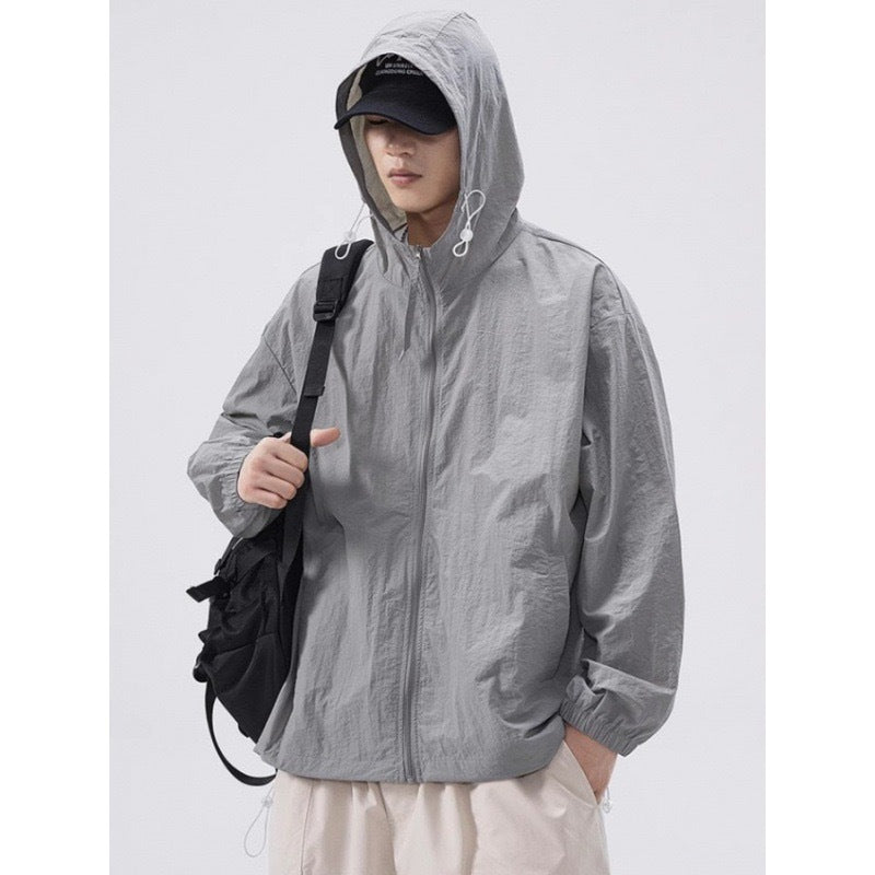 Herren leichte Windjacke mit praktischen Taschen und verstellbarem Kapuzen-Design R&B