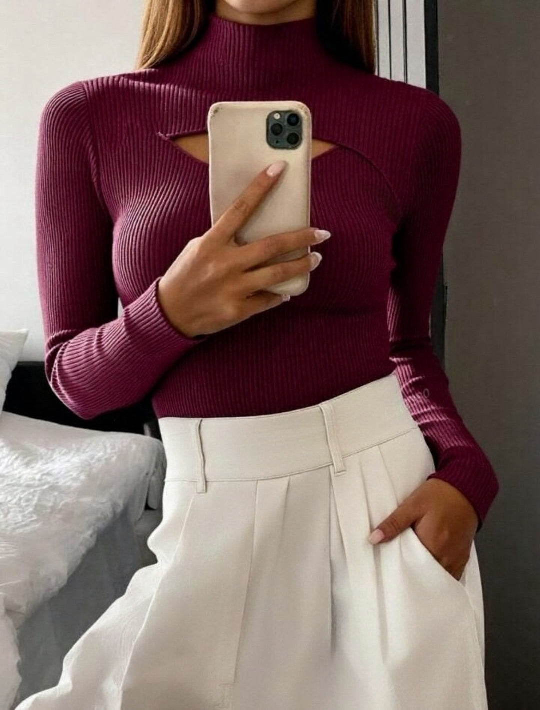 Damen Elegantes Langarm-Oberteil mit schickem Auschnitt R&B