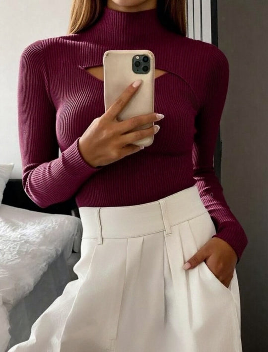 Damen Elegantes Langarm-Oberteil mit schickem Auschnitt R&B